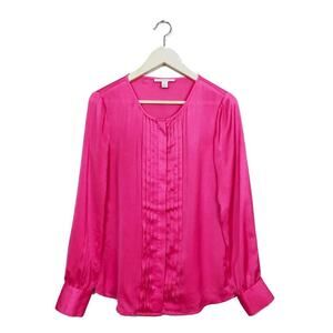 Banana Republic Bright Pink Front Pleated Blouse S